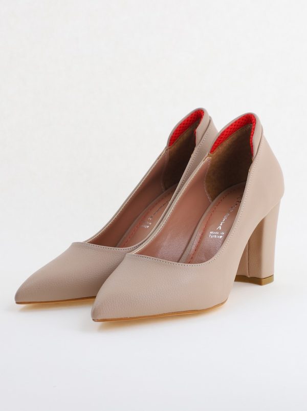 Pantofi pentru Femei cu Toc Gros Piele Ecologică Varf Ascutit culoare Nud - BS980KAY2405513 119
