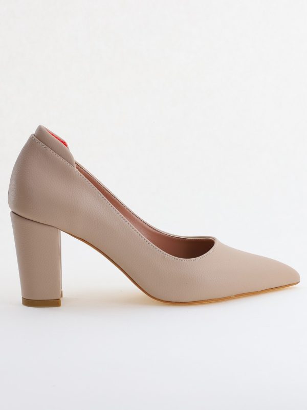 Pantofi pentru Femei cu Toc Gros Piele Ecologică Varf Ascutit culoare Nud - BS980KAY2405513 121