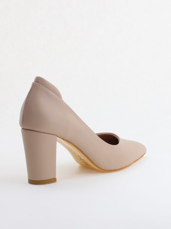Pantofi pentru Femei cu Toc Gros Piele Ecologică Varf Ascutit culoare Nud - BS980KAY2405513 123