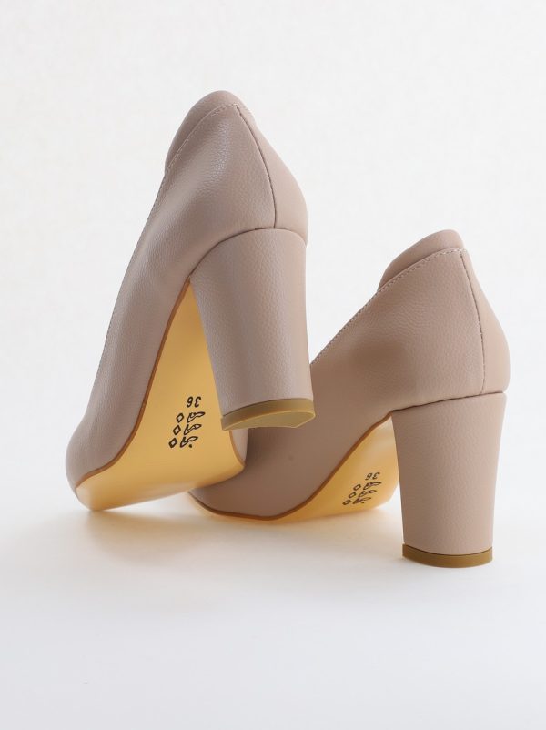 Pantofi pentru Femei cu Toc Gros Piele Ecologică Varf Ascutit culoare Nud - BS980KAY2405513 120