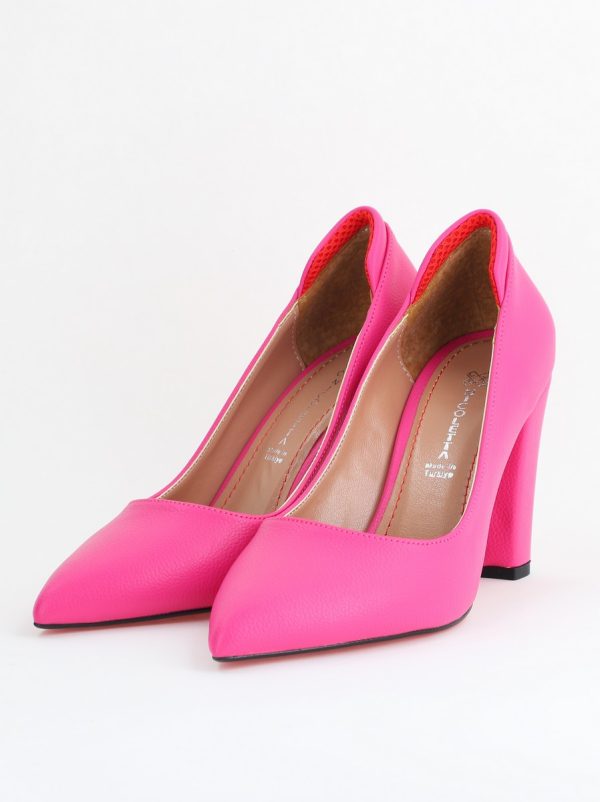 Pantofi pentru Femei cu Toc Gros Piele Ecologică Varf Ascutit culoare Fuchsia - BS980AY2405425 120