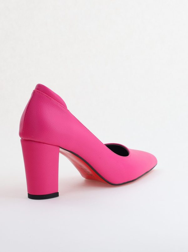 Pantofi pentru Femei cu Toc Gros Piele Ecologică Varf Ascutit culoare Fuchsia - BS980KAY2405512 123