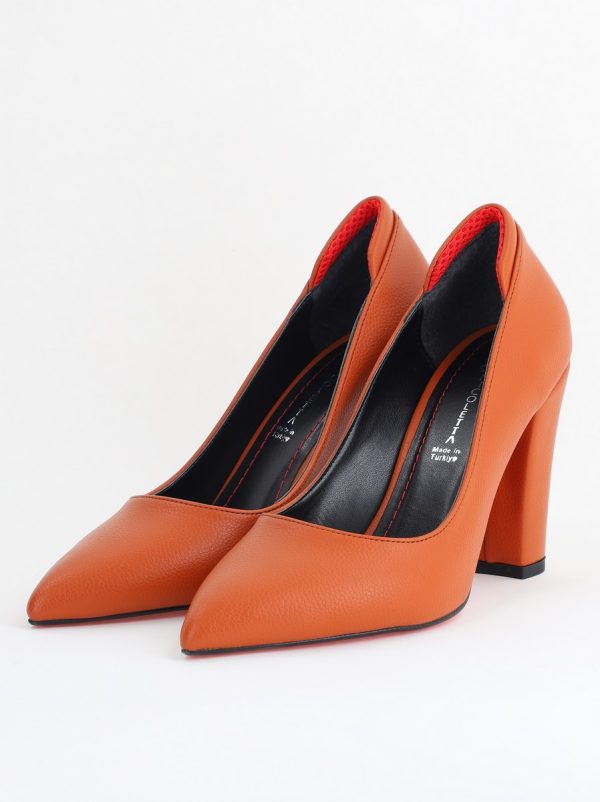 Pantofi pentru Femei cu Toc Gros Piele Ecologică Varf Ascutit culoare Maro - BS980AY2405426 120