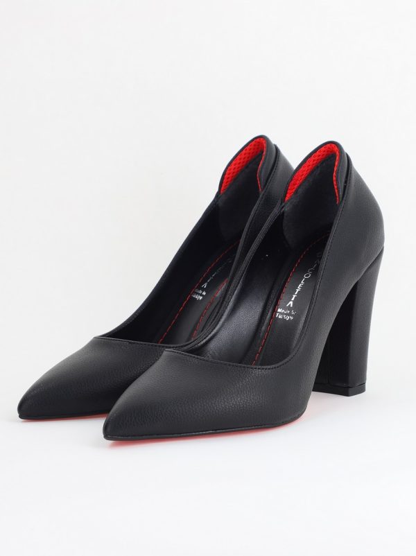Pantofi pentru Femei cu Toc Gros Piele Ecologică Varf Ascutit culoare Negru - BS980AY2405428 120
