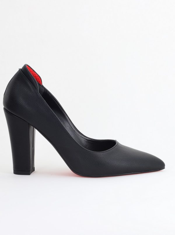 Pantofi pentru Femei cu Toc Gros Piele Ecologică Varf Ascutit culoare Negru - BS980AY2405428 122