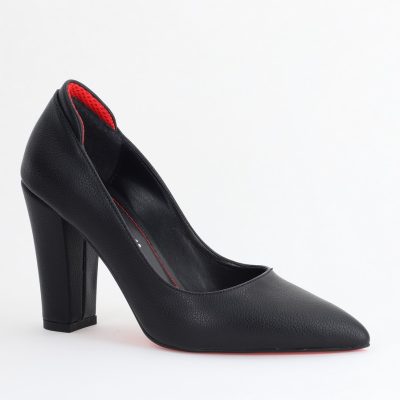 Pantofi pentru Femei cu Toc Gros Piele Ecologică Varf Ascutit culoare Negru - BS980AY2405428