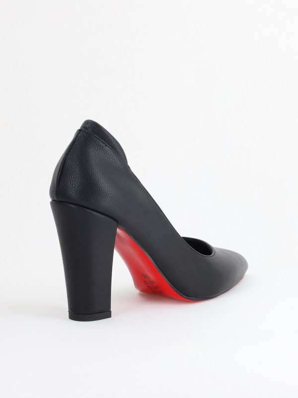 Pantofi pentru Femei cu Toc Gros Piele Ecologică Varf Ascutit culoare Negru - BS980AY2405428 126