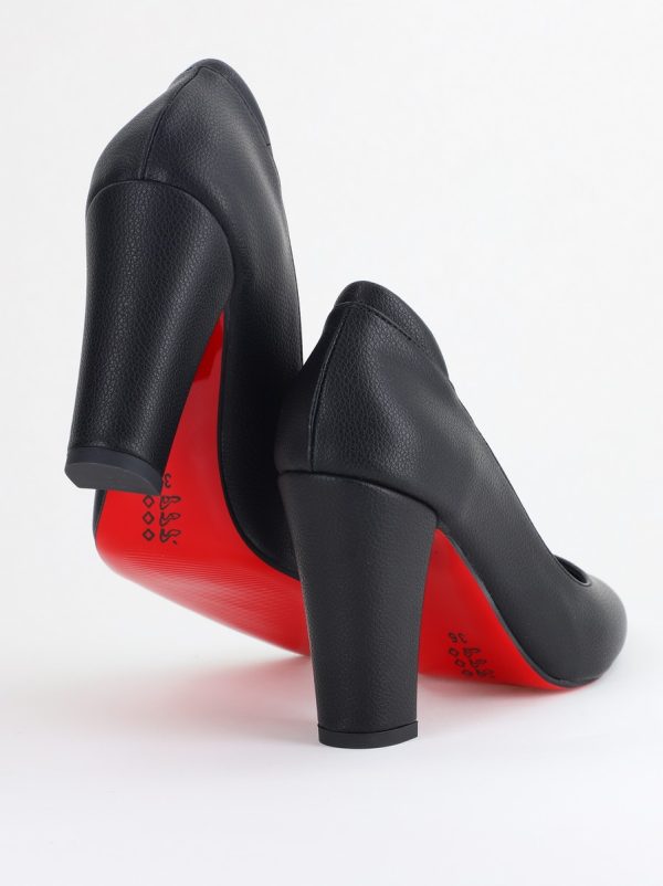 Pantofi pentru Femei cu Toc Gros Piele Ecologică Varf Ascutit culoare Negru - BS980AY2405428 127