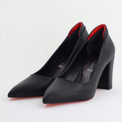 Pantofi pentru Femei cu Toc Gros Piele Ecologică Varf Ascutit culoare Negru - BS980KAY2405515