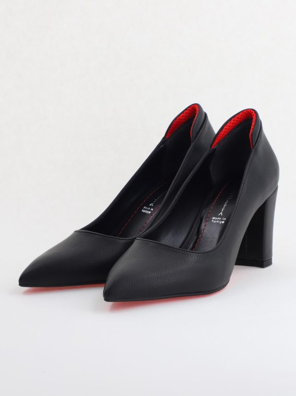 Pantofi pentru Femei cu Toc Gros Piele Ecologică Varf Ascutit culoare Negru - BS980KAY2405515 119