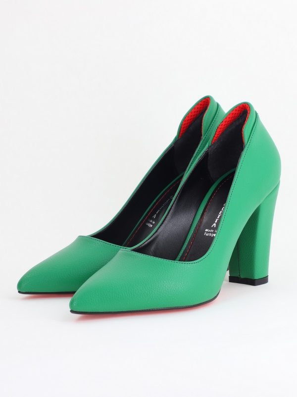 Pantofi pentru Femei cu Toc Gros Piele Ecologică Varf Ascutit culoare Verde - BS980AY2405427 120