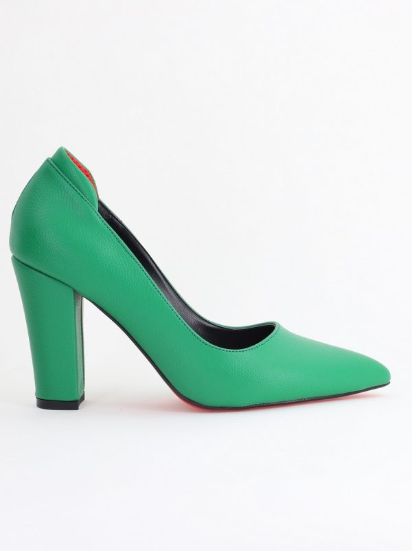 Pantofi pentru Femei cu Toc Gros Piele Ecologică Varf Ascutit culoare Verde - BS980AY2405427 124