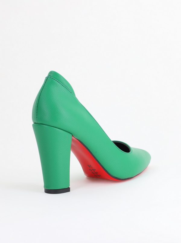 Pantofi pentru Femei cu Toc Gros Piele Ecologică Varf Ascutit culoare Verde - BS980AY2405427 128