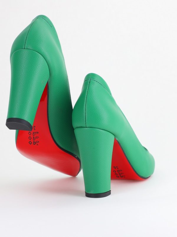 Pantofi pentru Femei cu Toc Gros Piele Ecologică Varf Ascutit culoare Verde - BS980AY2405427 122