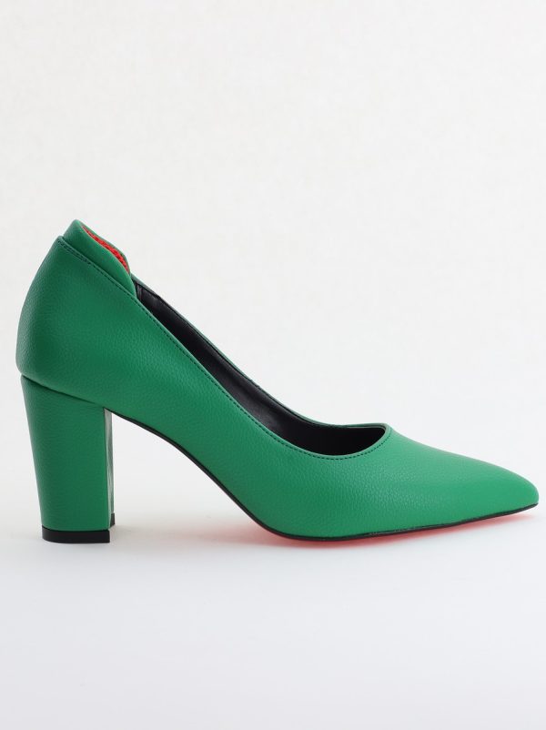 Pantofi pentru Femei cu Toc Gros Piele Ecologică Varf Ascutit culoare Verde - BS980KAY2405514 121