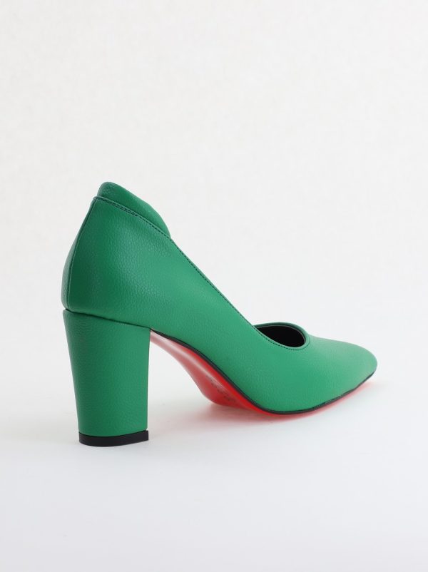 Pantofi pentru Femei cu Toc Gros Piele Ecologică Varf Ascutit culoare Verde - BS980KAY2405514 123