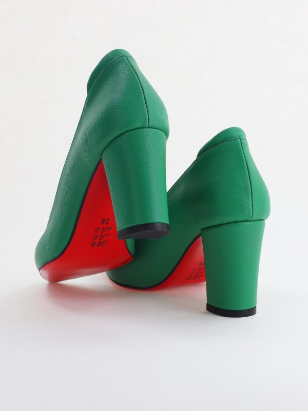 Pantofi pentru Femei cu Toc Gros Piele Ecologică Varf Ascutit culoare Verde - BS980KAY2405514 120