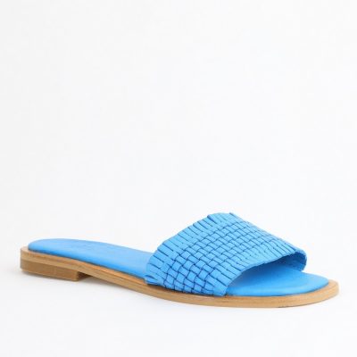 Papuci Damă Fără Toc din Piele Naturală culoare Albastru Nicoletta (BS21TR2405525)