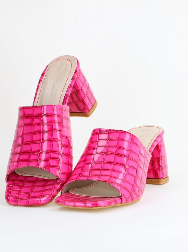 Saboți cu toc damă din piele ecologica texturată nuanță roz fuchsia (BS260TR2405337) 120