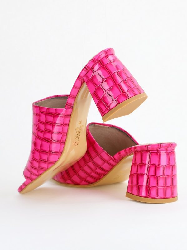 Saboți cu toc damă din piele ecologica texturată nuanță roz fuchsia (BS260TR2405337) 121