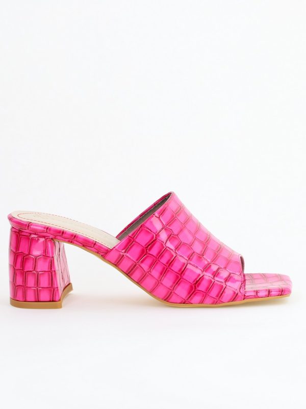 Saboți cu toc damă din piele ecologica texturată nuanță roz fuchsia (BS260TR2405337) 122