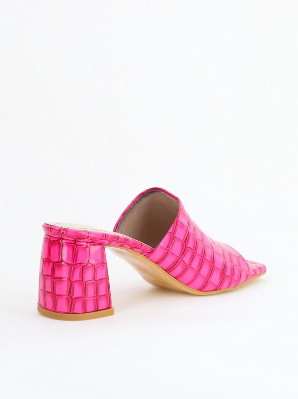 Saboți cu toc damă din piele ecologica texturată nuanță roz fuchsia (BS260TR2405337) 124