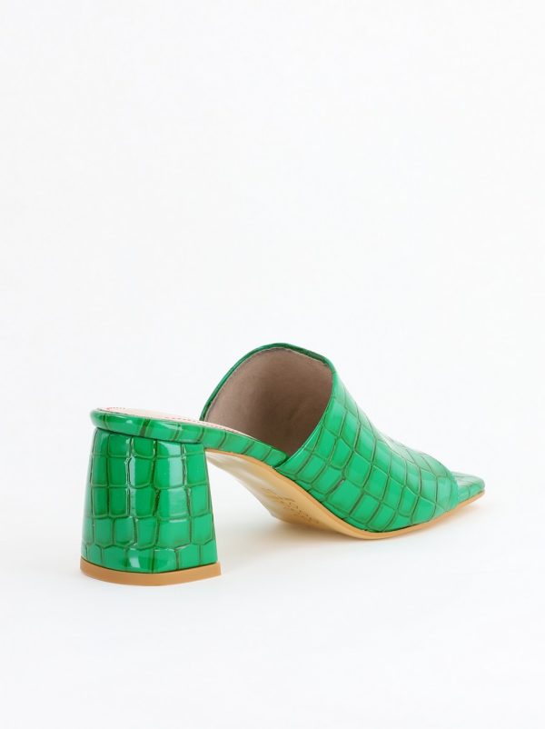 Saboți cu toc damă din piele ecologica texturată nuanță Verde (BS260TR2405332) 124