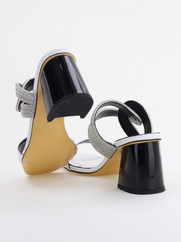 Saboți cu toc pentru femei din piele ecologică accesorizati cu strasuri culoare Alb (BS522TR2405397) 126