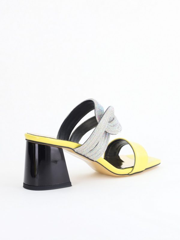saboti cu toc pentru femei din piele ecologica accesorizati cu strasuri culoare galben bs522tr2405398 5