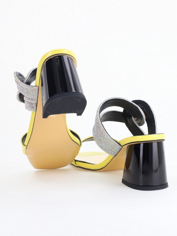 saboti cu toc pentru femei din piele ecologica accesorizati cu strasuri culoare galben bs522tr2405398 6