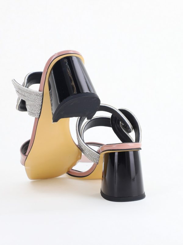 Saboți cu toc pentru femei din piele ecologică accesorizati cu strasuri culoare Roz (BS522TR2405399) 126