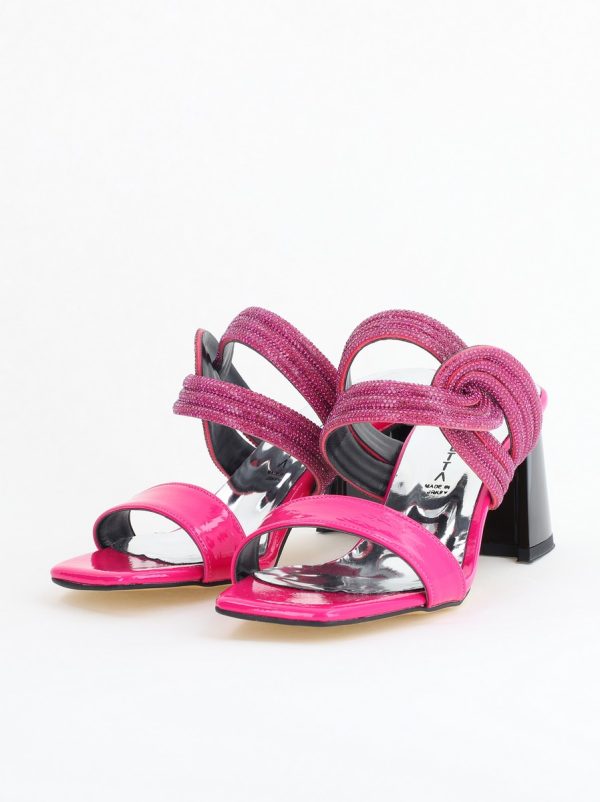 Saboți cu toc pentru femei din piele ecologică accesorizati cu strasuri culoare Fuchsia (BS522TR2405400) 120
