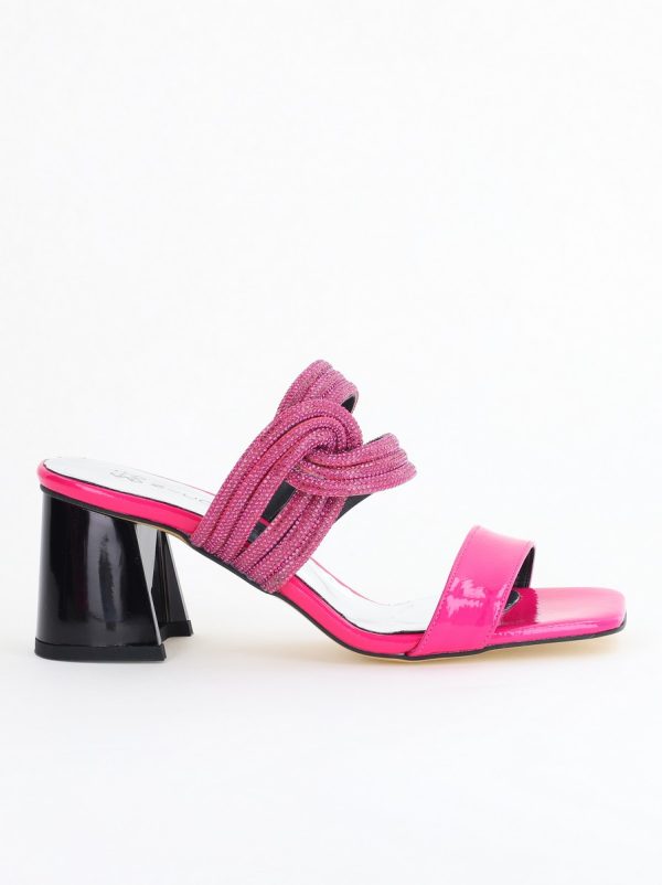 Saboți cu toc pentru femei din piele ecologică accesorizati cu strasuri culoare Fuchsia (BS522TR2405400) 122