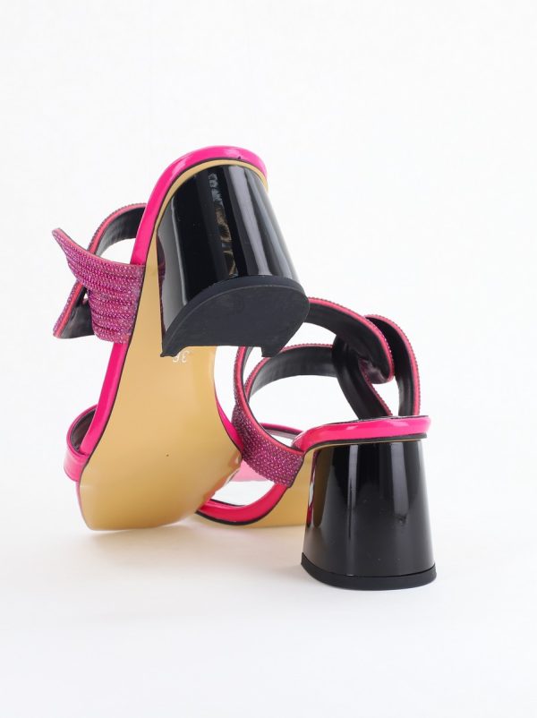 Saboți cu toc pentru femei din piele ecologică accesorizati cu strasuri culoare Fuchsia (BS522TR2405400) 126