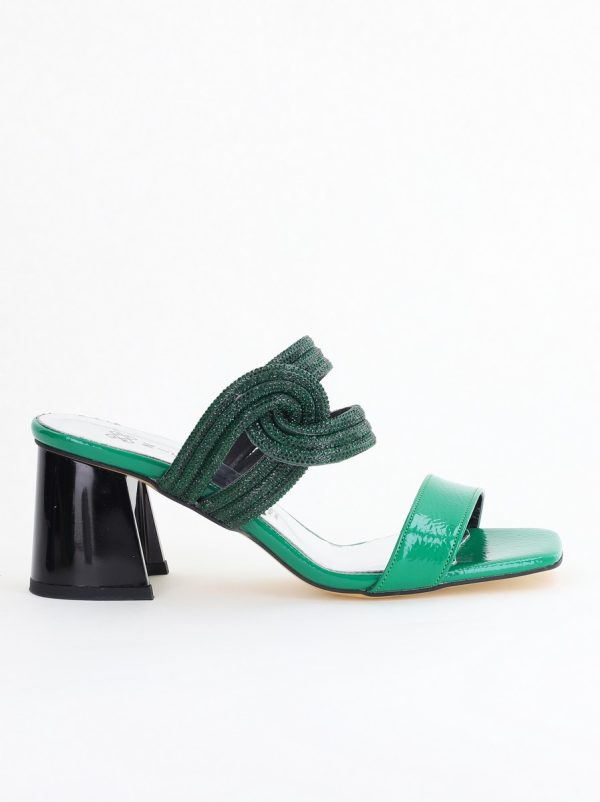 Saboți cu toc pentru femei din piele ecologică accesorizati cu strasuri culoare Verde (BS522TR2405401) 122
