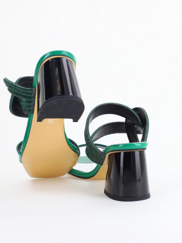 Saboți cu toc pentru femei din piele ecologică accesorizati cu strasuri culoare Verde (BS522TR2405401) 126