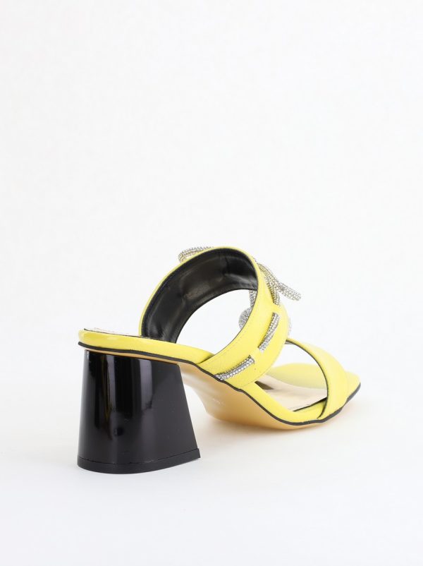 Saboți cu toc pentru femei din piele ecologică accesorizati cu strasuri culoarea Galben Lemon (BS521TR2405325) 127