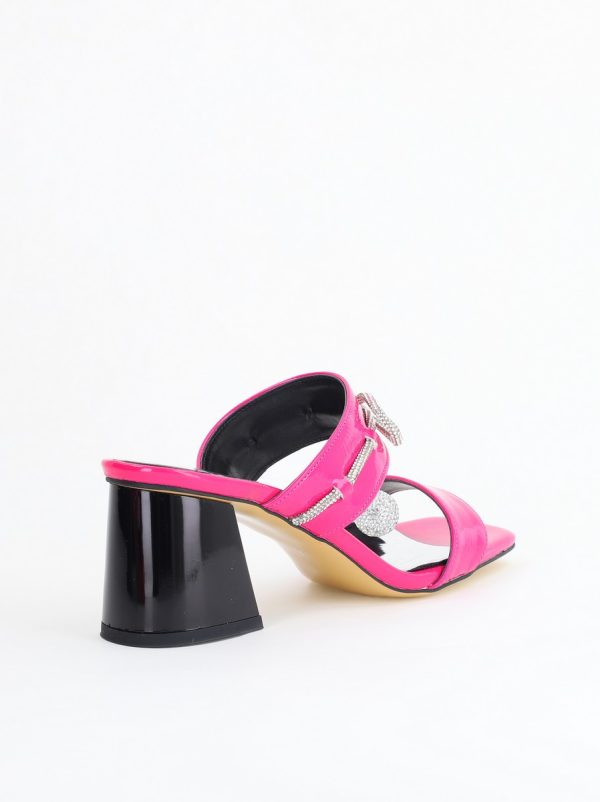 Saboți cu toc pentru femei din piele ecologică accesorizati cu strasuri culoarea Roz fuchsia (BS521TR2405369) 127