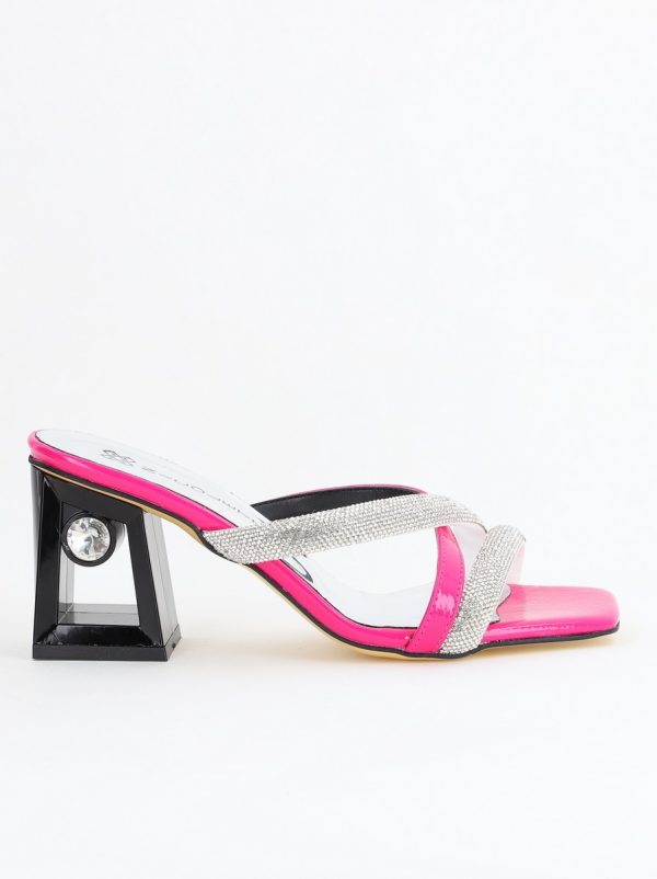 Saboți cu toc pentru femei din piele ecologica cu detalii de pietricele în nuanta Fuchsia (BS3011TR2405320) 123