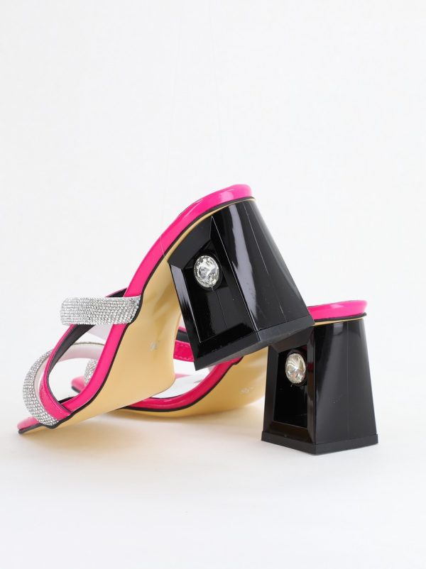 Saboți cu toc pentru femei din piele ecologica cu detalii de pietricele în nuanta Fuchsia (BS3011TR2405320) 122