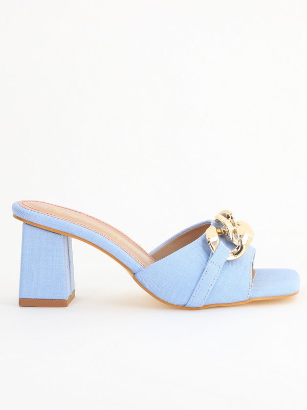 Saboți damă cu toc din piele ecologica cu design cu lanț culoare albastru denim (BS080TR2405445) 122