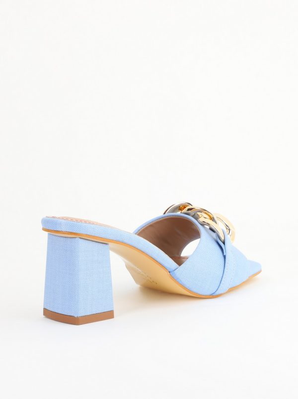 Saboți damă cu toc din piele ecologica cu design cu lanț culoare albastru denim (BS080TR2405445) 125
