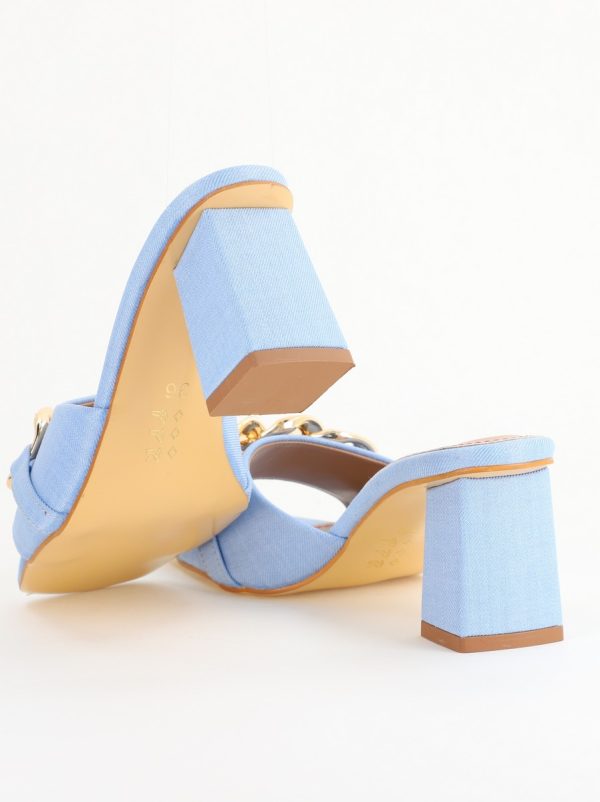 Saboți damă cu toc din piele ecologica cu design cu lanț culoare albastru denim (BS080TR2405445) 126