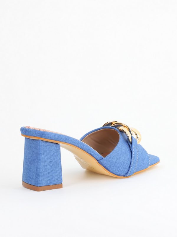 Saboți damă cu toc din piele ecologica cu design cu lanț culoare albastru denim (BS080TR2405446) 125
