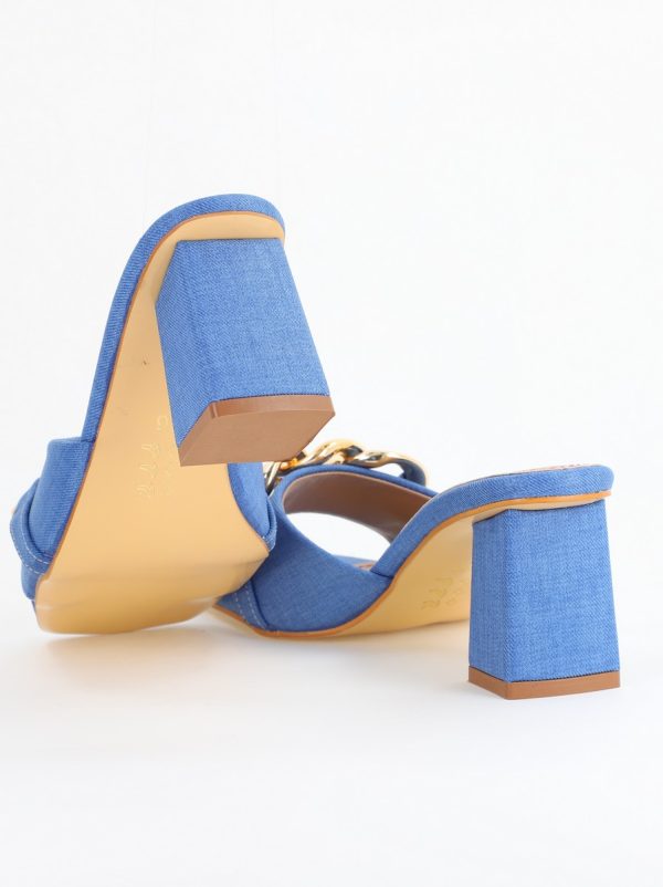 Saboți damă cu toc din piele ecologica cu design cu lanț culoare albastru denim (BS080TR2405446) 126