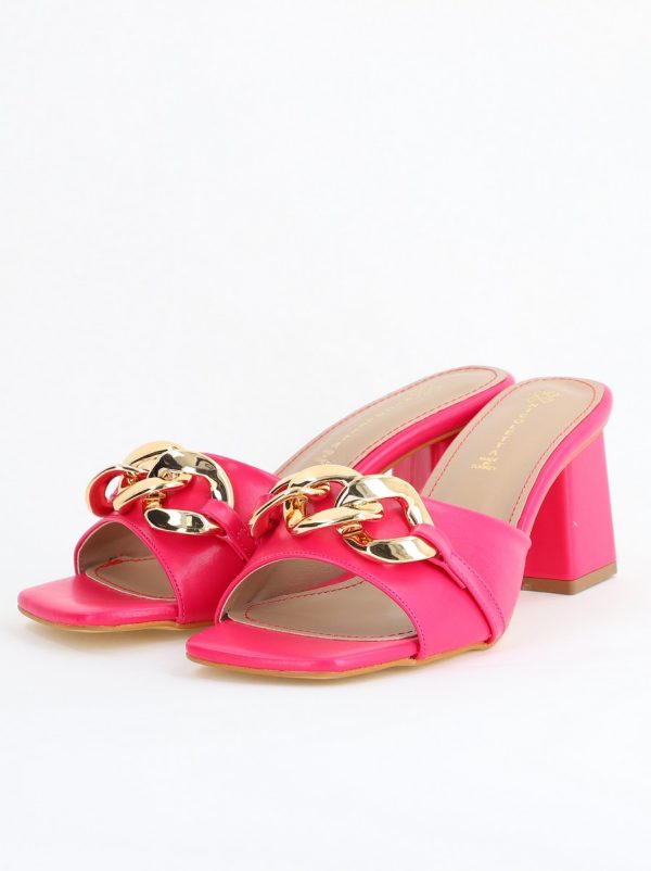 Saboți damă cu toc din piele ecologica cu design cu lanț culoare roz fuchsia mat (BS080TR2405443) 120