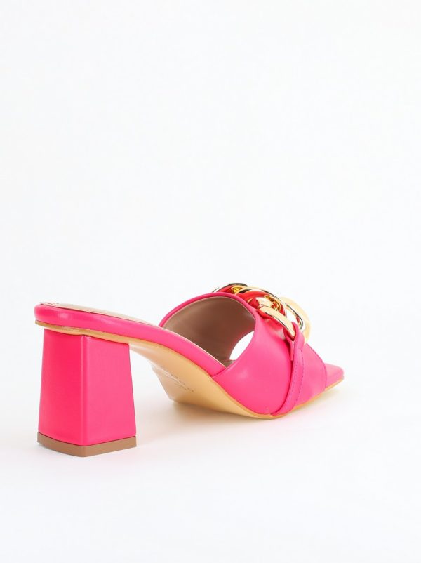 Saboți damă cu toc din piele ecologica cu design cu lanț culoare roz fuchsia mat (BS080TR2405443) 125