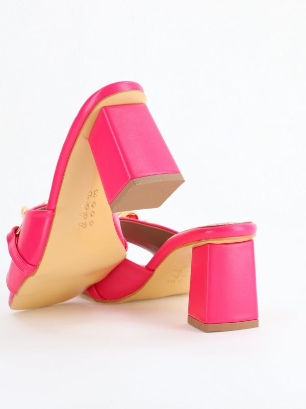 Saboți damă cu toc din piele ecologica cu design cu lanț culoare roz fuchsia mat (BS080TR2405443) 126