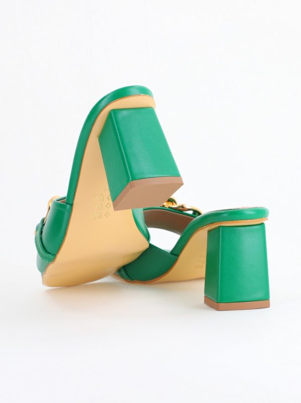 Saboți damă cu toc din piele ecologica cu design cu lanț culoare verde mat (BS080TR2405442) 126