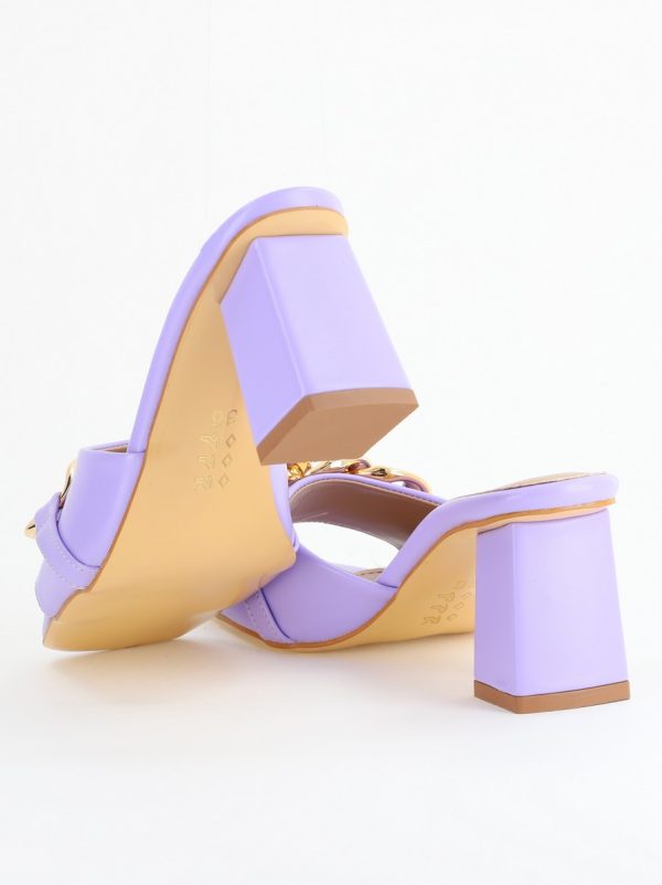Saboți damă cu toc din piele ecologica cu design cu lanț culoare violet mat (BS080TR2405449) 126